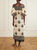 Harbor Hues off-the-shoulder ruched printed cotton-poplin midi dress