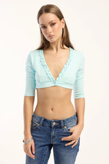 Luck & Trouble Camille V Neck 3/4 Sleeve Top Aqua