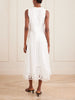 Floral-embroidered linen midi dress