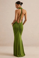 Ariosa | Lime High-Neck Maxi Dress With Open Back