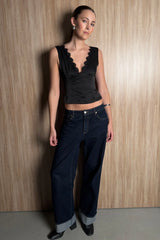 Perfect Stranger Evoke Satin Lace Top Black