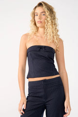 Perfect Stranger Odessa Strapless Pinstripe Top Navy Pinstripe