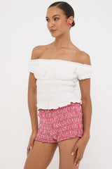 Luck & Trouble Verona Off Shoulder Ruched Top White