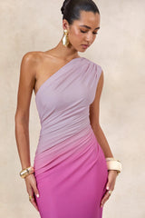 Lauretta | Pink Ombre Asymmetric Maxi Dress With Ruching