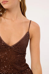 Motel Karka Top Drape Sequin Brown