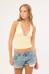 Luck & Trouble Heather Lace Halter Top Lemon