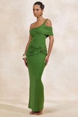 Camri | Green Bardot-Neck Maxi Dress With Twist Strap