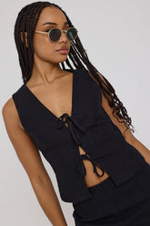 Perfect Stranger Menorca Tie Up Vest Top Black