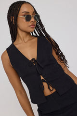 Perfect Stranger Menorca Tie Up Vest Top Black
