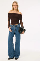 Luck & Trouble Elyse Off Shoulder Long Sleeve Top Brown