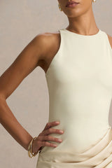 Akari | Cream Crew-Neck Maxi Dress With Satin Skirt