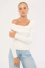 Luck & Trouble Sierra One Shoulder Long Sleeve Top White