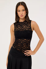 Lioness Hamptons Lace Tank Top Onyx