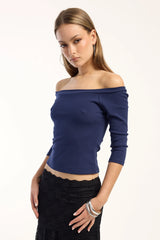 L&t Indi Off Shoulder 3/4 Sleeve Top Ink