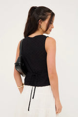 Luck & Trouble Gracie V Neck Broderie Top Black