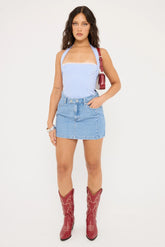 Lee Mid Mini Moto Denim Skirt Blue Monday