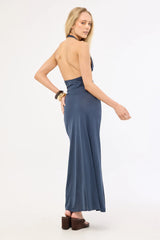 Motel Ryoko Maxi Dress Cupro Ocean Storm