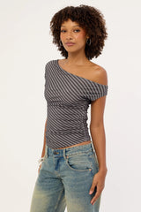 Motel Danama Top Oblique Stripe Ocean Storm