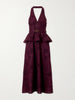 Belted broderie anglaise-trimmed linen and cotton-blend peplum midi dress