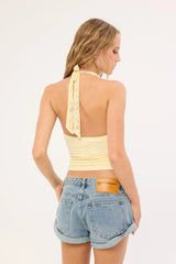 Luck & Trouble Heather Lace Halter Top Lemon