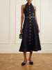 Belted halterneck denim midi dress
