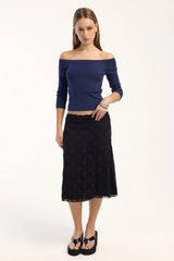 L&t Indi Off Shoulder 3/4 Sleeve Top Ink