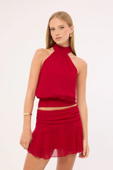 Luck & Trouble Kera Ruched Mini Skirt Red