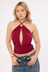 Motel Karise Plunge Top Cupro Dark Red
