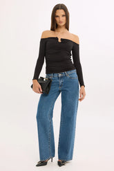 Luck & Trouble Stasia Strapless Long Sleeve Top Black
