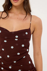 Perfect Stranger Naya Polka Maxi Dress Blue/Brown Polka