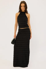 Perfect Stranger Frilly Astra Stretch Halter Top Black