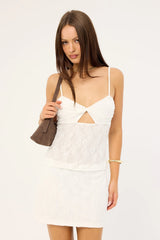 Luck & Trouble Celina Sequin Lace Mini Skirt White