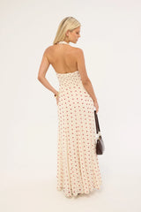 Perfect Stranger Ivana Halter Chiffon Maxi Dress Cream/Red Polka Dot