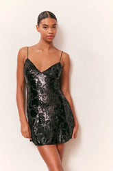 Sabeline Sequin Winding Bow Mini Dress - BLACK