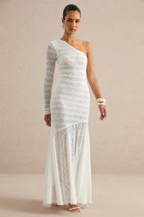 Orabella | White Asymmetric-Neck Maxi Dress With Sheer Skirt