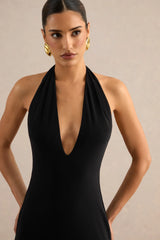 Maristela | Black Plunge-Neck Maxi Dress