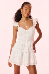 Rietta Cotton Lace-Trimmed Mini Dress - OPTIC WHITE