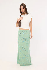 Luck & Trouble Avenia Sequin Maxi Skirt Teal
