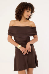 Perfect Stranger Ramsey Off Shoulder Mini Dress Ash Brown
