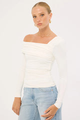 Luck & Trouble Sierra One Shoulder Long Sleeve Top White