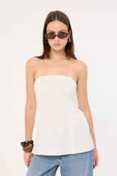 Perfect Stranger Kora Beaded Linen Strapless Top White