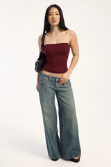 L&t Isla Strapless Top Burgundy