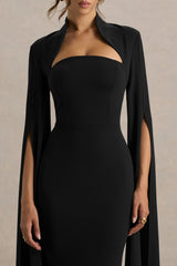 Esme | Black Square-Neck Maxi Dress With Cape Sleeves