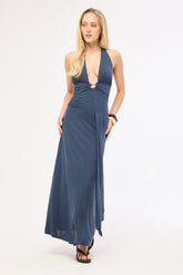 Motel Ryoko Maxi Dress Cupro Ocean Storm