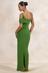 Camri | Green Bardot-Neck Maxi Dress With Twist Strap