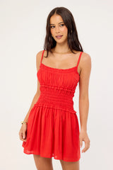 Perfect Stranger Ellis Shirred Mini Dress Red