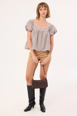 Luck & Trouble Adele Babydoll Top Brown Check