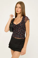 Luck & Trouble Daya Recycled Mesh Top Floral Print