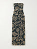 Daphne ruched printed mesh midi dress