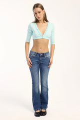 Luck & Trouble Camille V Neck 3/4 Sleeve Top Aqua
